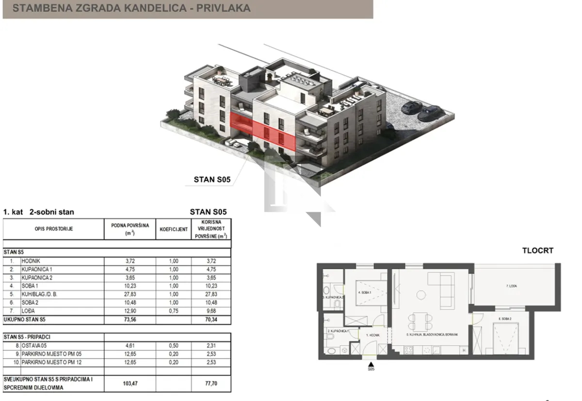 Apartment - Privlaka, 77.7m2